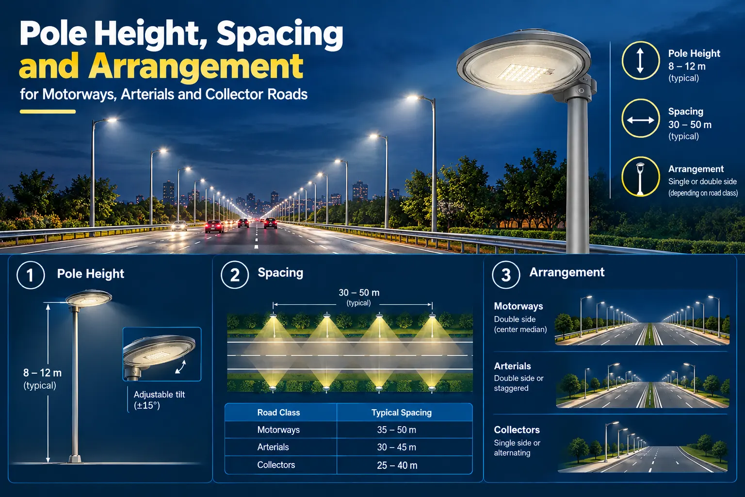 farola LED, altura del poste